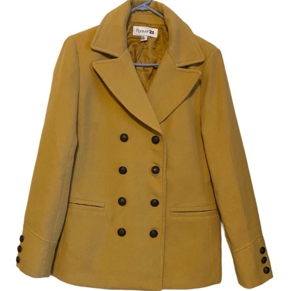 Forever 21‎ Global XXI yellow double breasted polyester pea coat Sz S